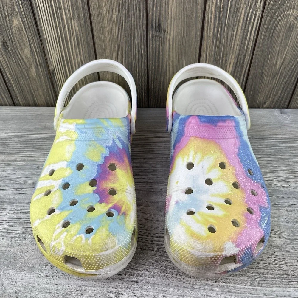 CROCS White Pastel Tie Dye Clogs Slip On Beach Casual Sandals Men's Size 13